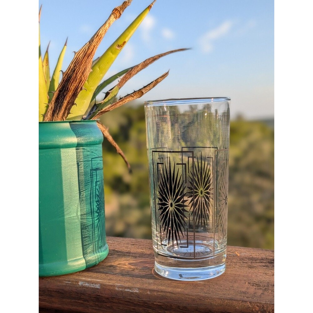 Atomic Starburst Mid Century Highball Art Deco Black Starburst Pattern Single - Picture 7 of 11